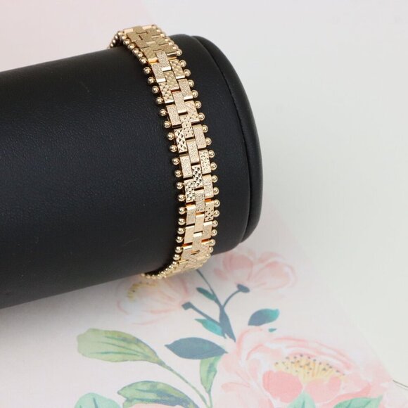 "Elegant Rose Gold Chain Bracelet with Textured Brick Pattern, XPBL1128 - Picture 8 of 12